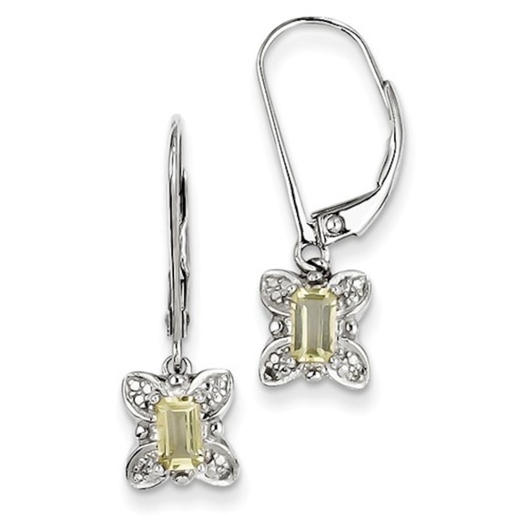 Sterling Silver Jewelry - Genuine Lemon Quartz Diamond Butterfly Earrings